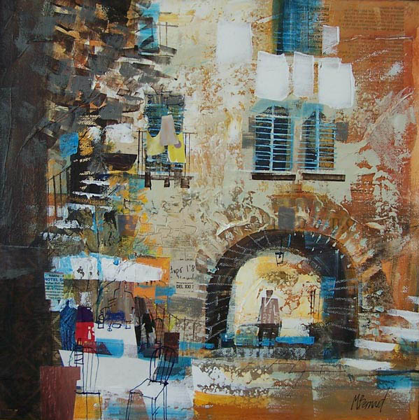 ARCHWAY & CAFE, LAKE GARDA  16X16 INS