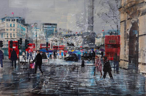 WALKING IN THE RAIN, TRAFALGAR SQ 20X30