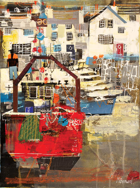 Red Fishing Boat Polperro 16x12